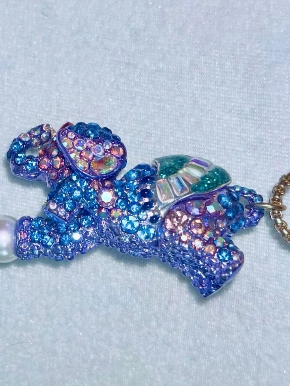 Betsey Johnson Whimsical Periwinkle Pave Crystal Elephant Long Pendant Necklace